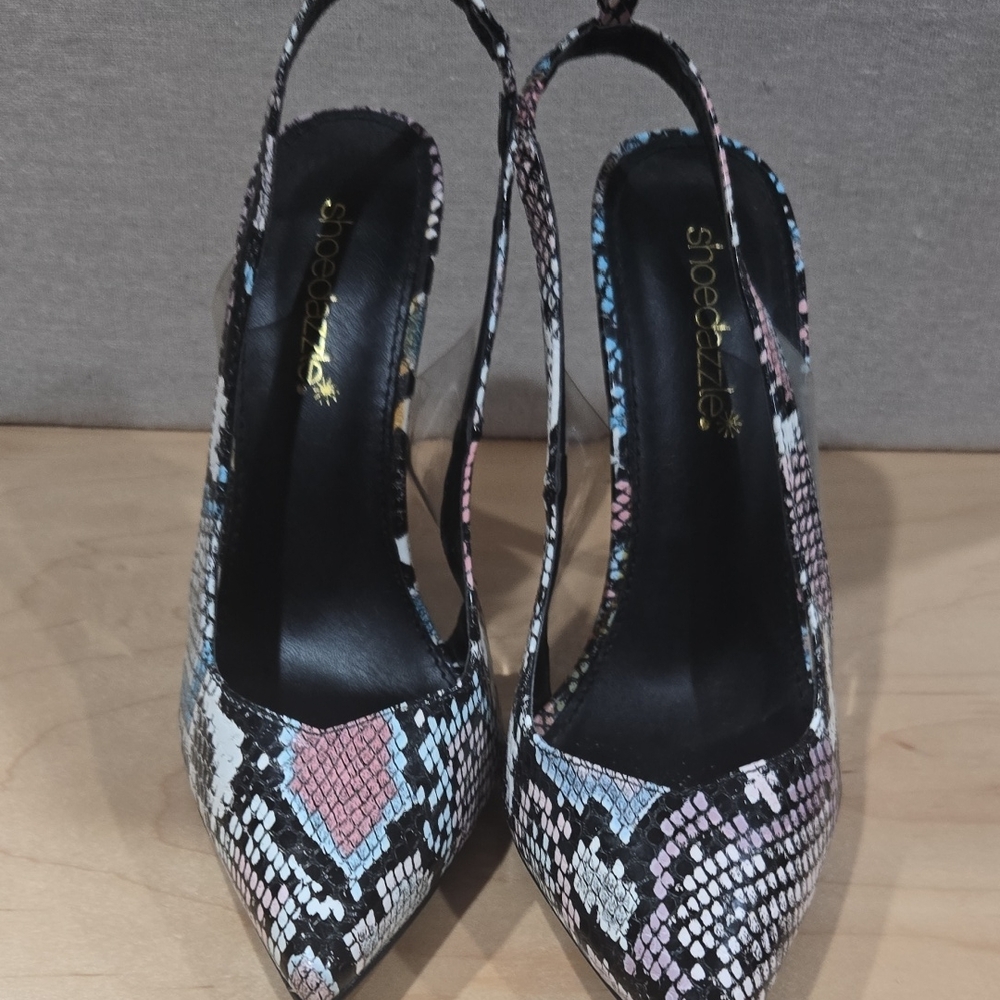 Shoe Dazzle Vibrant Snake Print Heels